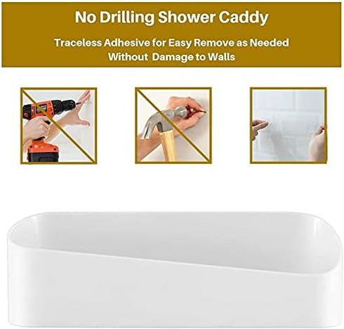 SUNFICON Adhesive Shower Caddy, Wall Mounted Bathroom Shelf Organizer with 2 Clear Adhesives for Shower Room