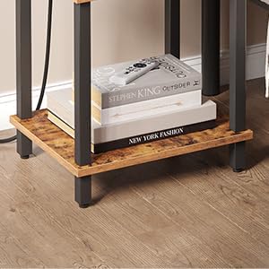 3-Tier TB01BB042 TUTOTAK End Table with Charging Station, Side Table with USB Ports and Outlets, Nightstand, Storage