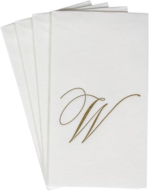 Pack 24 Caspari White Pearl Paper Linen Guest Towels, Monogram Initial W