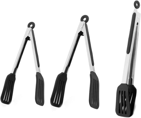 Cooking Tongs Stainless Steel Kitchen Silicone Serving Tongs, Heat Resistant Meat Turner with Locking Handle