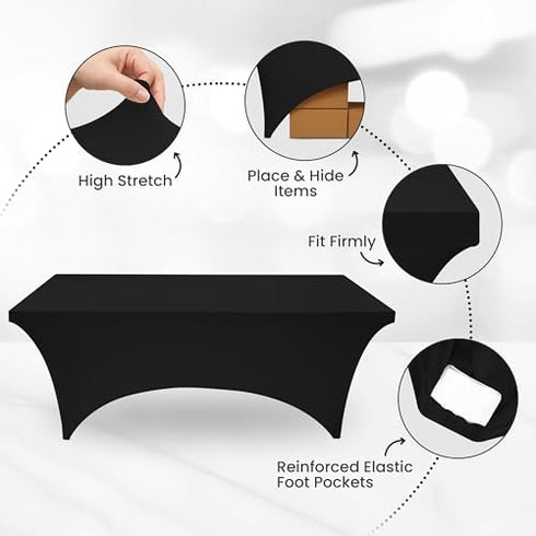 Utopia Kitchen 4FT Spandex Tablecloth - 1 Pack, Black - 200 GSM Stretch, Fitted, Washable Table Cover