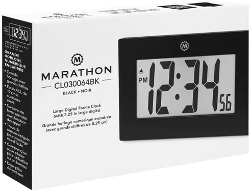 MARATHON Large Digital Wall Clock - 8” Display, Black - Easy to Read