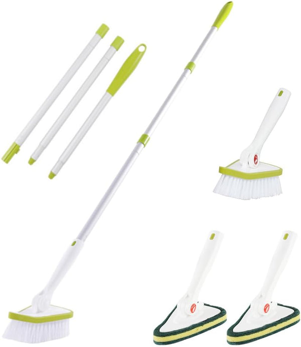 CQT 2 in 1 Bathroom Cleaning Brush, 48" Extendable Long Handle with Detachable Scrub Brush and Scouring Pads