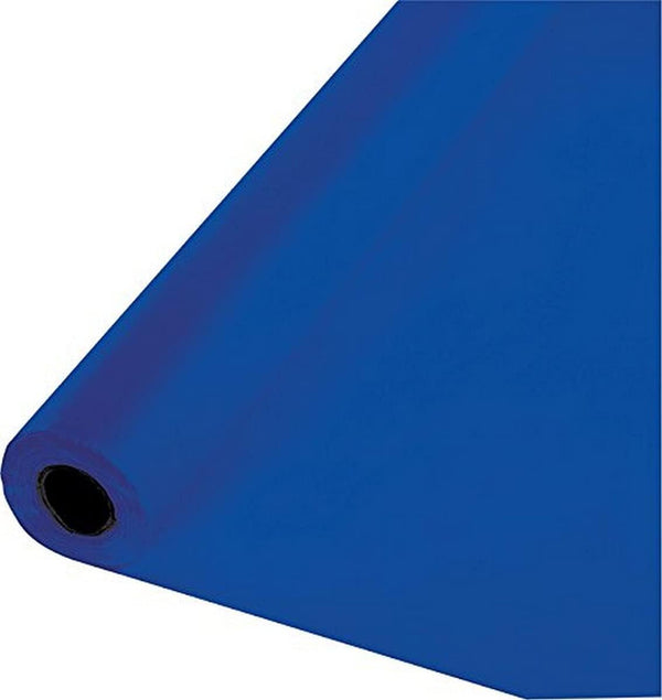 Creative Converting Cobalt Blue Plastic Banquet Table Cover Roll, 100' x 40", Quantity 1