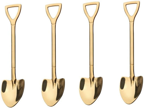 4 Pack Gold Stainless Steel Dessert Spoons, 6 Inch Shovel Shape for Ice Cream and Fruit, Home Kitchen or Restaurant