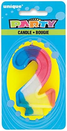 Unique Vibrant Number "2" Rainbow Birthday Candle, 2.75" for Second Birthday Celebrations