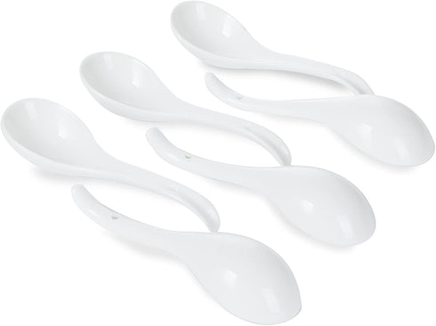 Asian Soup Spoons Set of 6, Ceramic Japanese Ramen Spoons, Dishwasher Safe