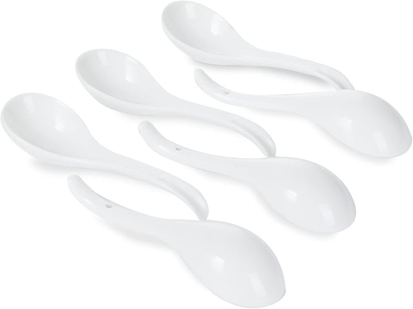 Asian Soup Spoons Set of 6, Ceramic Japanese Ramen Spoons, Dishwasher Safe