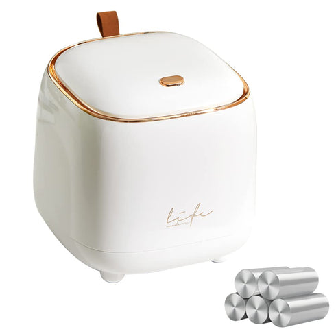 Mini Countertop Trash Can with 5 Rolls of Trash Bags, 0.5 Gallon Wastebasket with Press Type Lid for Bathroom, Coffee
