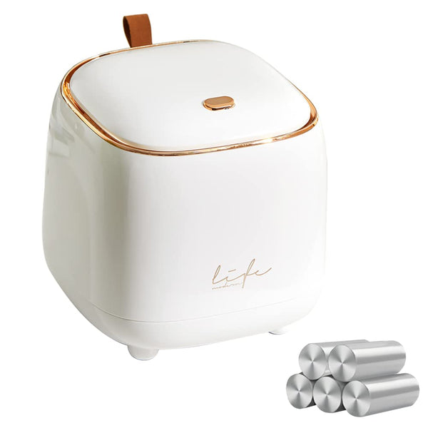 Mini Countertop Trash Can with 5 Rolls of Trash Bags, 0.5 Gallon Wastebasket with Press Type Lid for Bathroom, Coffee