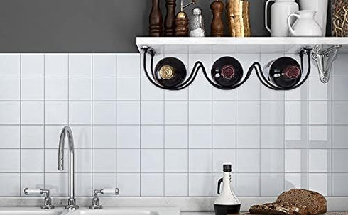 FOMANSH Under Cabinet Wine Rack, Metal Black Organizer for Liquor Bottles, Wall Mounted Kitchen Storage