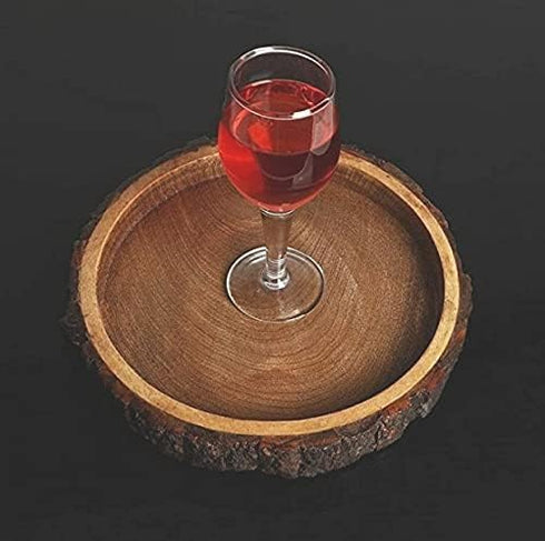 CraftsX2Z Set (Brown-02) Sheesham Wood Serving Trays with Handles, Rustic Nesting Trays Stackable Platters for Serving