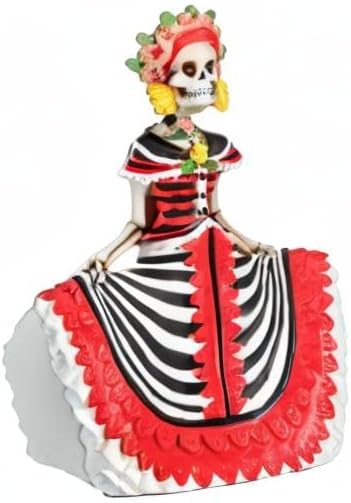 Dod Red Senorita Mexican Traditional Skeleton Sculpture