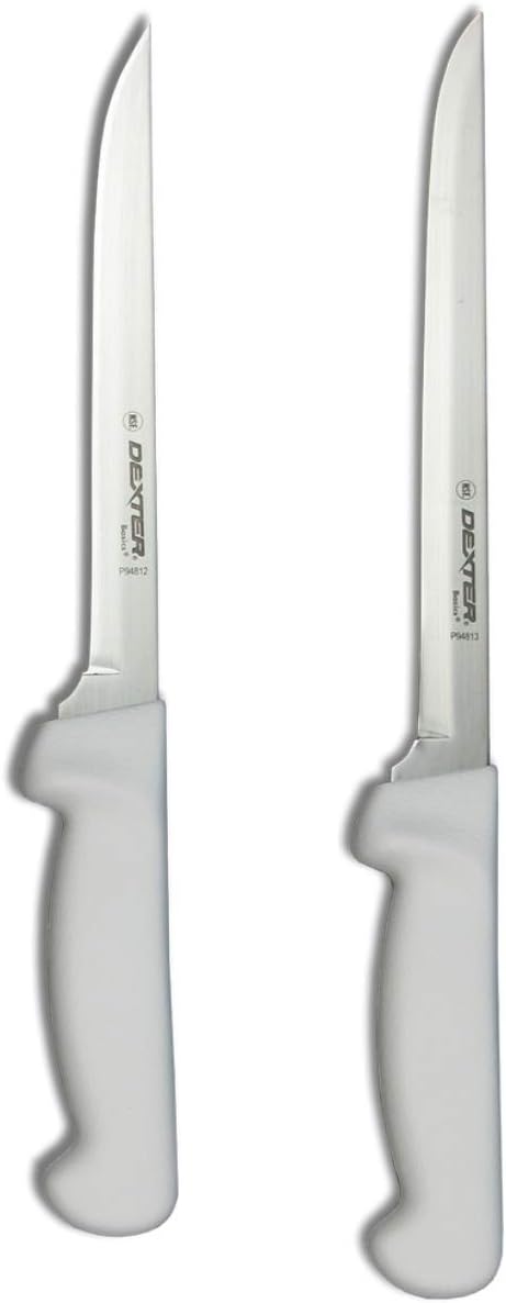 Dexter-Russell 7" and 8" Fillet Knife Bundle, Polypropylene White Handle, Flexible Boning Knives for Meat