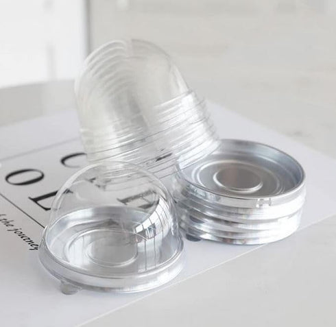 Hewnda 50 Pack Clear Plastic Mini Cake Box, 2 Inch Muffins Cookies Dome Box for Wedding Birthday Gift (Silver)