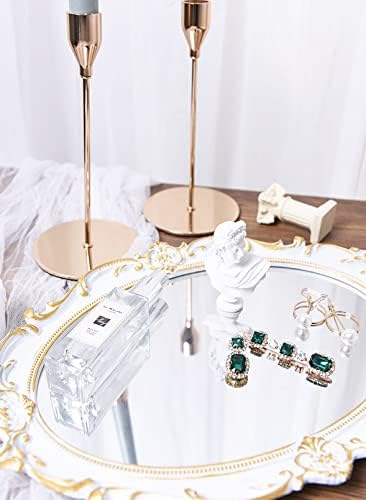 Sooyee White and Gold Mirror Decorative Tray for Bathroom Vanity, Dessert & Coffee Table, Home Decor with Handle