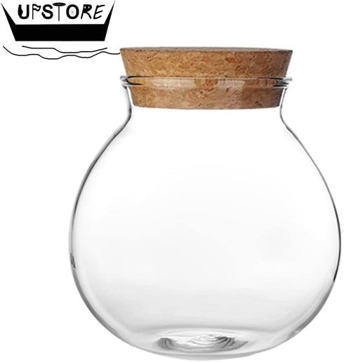 1PCS 500G/17oz Clear Empty Round Large Capacity Sealed Glass Bottles with Wood Cork Stopper for Storage