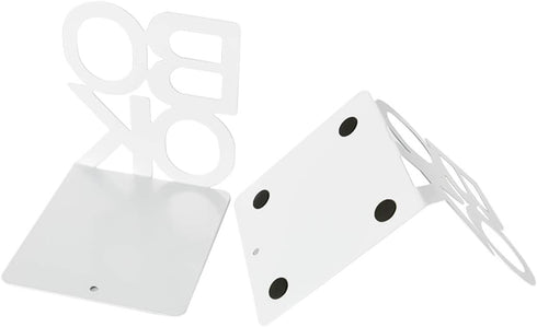 Decorative Metal Book Ends Heavy Duty Supports for Bookrack Desk with Unique Appearance Design (White)