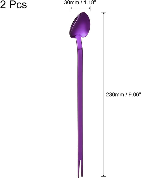 uxcell Bar Spoon Cocktail Mixing Spoon, Stainless Steel Mixing Stirring Spoon Fruit Forks Dual Purpose Reusable Stirrers Stir Cocktail Drink for Halloween, Purple, 2Pcs