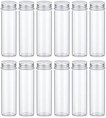 TOBWOLF 12PCS Glass Spice Jars - 50ml / 1.7oz Transparent Containers with Aluminum Lids for Home Kitchen Storage