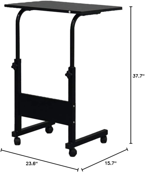 HomVent (Black-23.6" Wx15.7 Adjustable TV Tray Table Rolling Sofa Side Snack Table with Wheels Portable C-Shape Dinner