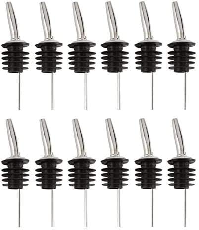 Bartender Gear Free Flow Pour Spouts, Stainless Steel Liquor Wine Bottle Pourer with Dust Caps, 12 Pack