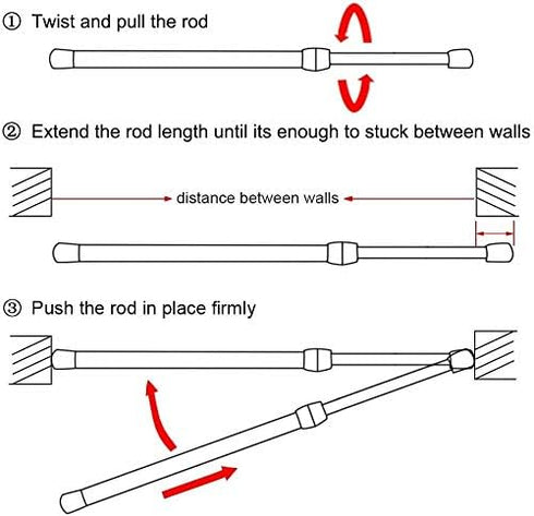 JAYE Adjustable Spring Tension Curtain Rods for Kitchen, Bathroom, Cupboard, Wardrobe, Window, DIY Projects (28"-48"