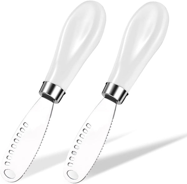 AISBUGUR 2 Pack Stainless Steel Butter Spreader Knife with Holes, Multifunction Kitchen Knife with White Handle