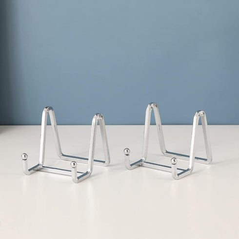 Plate Holder Easel Display Stand - 3 inch Metal Plate Stands for Display, Silver Iron Easels for Pictures, Photo Frames