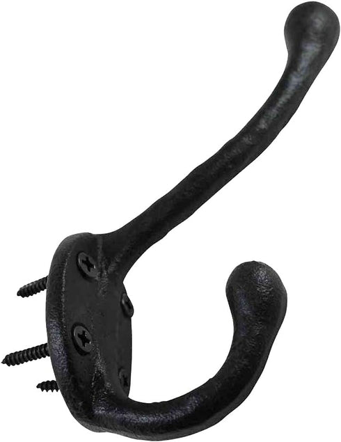 Renovators Supply Manufacturing Black Wrought Iron Double Hooks, 5 in. Long, Rustic Entry Way Hat Or Jacket Hanger,