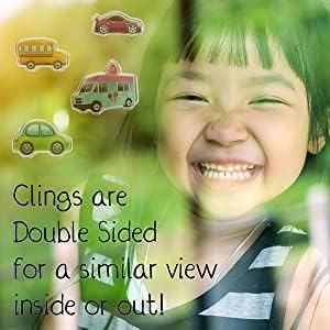 Cars Trucks & Construction Gel Window Clings for Kids - Window Stickers for Toddlers, Reusable Sticker