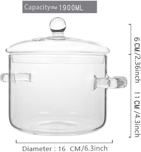 Glass Saucepan with Cover Heat-resistant Glass Stovetop Pot and Pan with Lid for Pasta Noodle, Soup, Milk, Baby Food (64oz/1900ml) by Thsinde