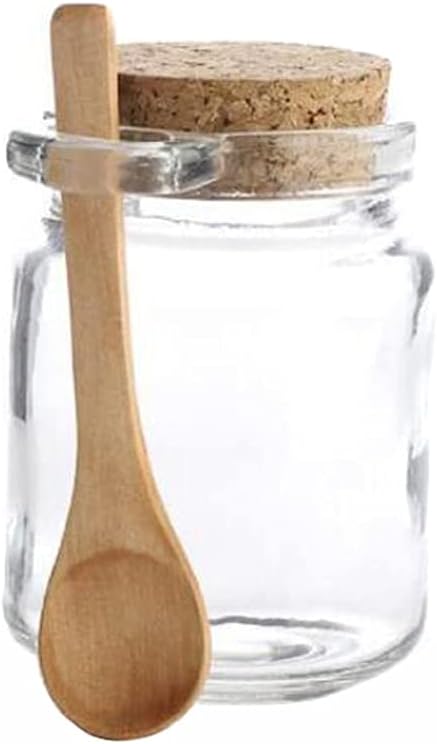1Pcs 250ml/8.5oz Empty Clear Glass Jam Jar with Cork and Spoon, Multipurpose Storage Canister for Honey, Candy, Bath