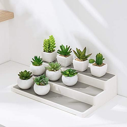 Cq Acrylic 2 Pack Spice Rack Organizer, 14.5 Inch Tiered Seasoning Can Shelf for Pantry, White