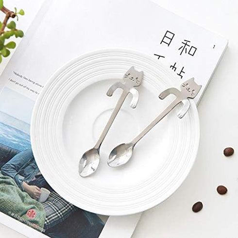 10PCS Stainless Steel Cute Mini Cat Spoons, 4.5 Inch for Tea, Coffee, Dessert, Ice Cream