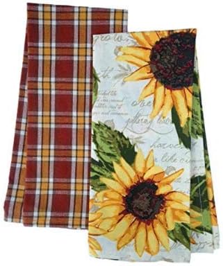 DII Design Imports Set of 2 Rustic Sunflower Kitchen Dish Towels - Rustic Sunflower Print and Plaid