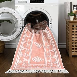 Pink Bohemian Area Rug 4x6, Machine Washable Non-Slip Stain Resistant Throw Carpet for Living Room Bedroom Decor
