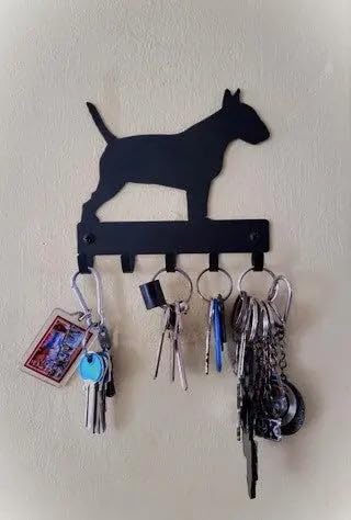 Bull Terrier Key Holder for Wall, Small 6 inch Wide with 5 Hooks, Made in USA
