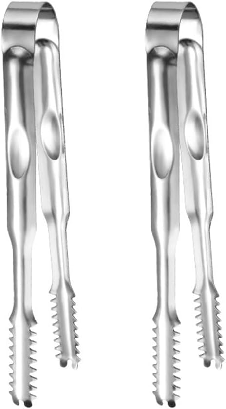2 Pcs Ice Tongs for Ice Bucket - Premium Stainless Steel with Teeth for Serving Ice, Sugar Cubes, Tea Party (Silver,