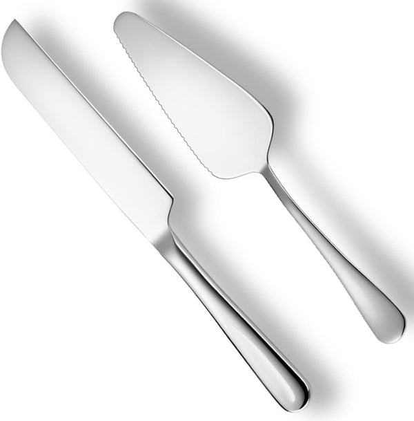 Cake Knife and Server Set - Silver Wedding Cake Server and Knife Set with 10.63" Cake Knife and 8.86" Pie Server for