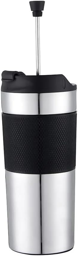 Portable French Press Coffee Maker, Insulated Mug with Double Wall Stainless Steel, 16oz Coffee Tumbler