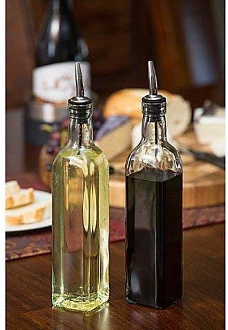 DLD 16oz Glass Olive Oil Bottle Dispenser - Oil and Vinegar Cruet with Pourers, 473ml