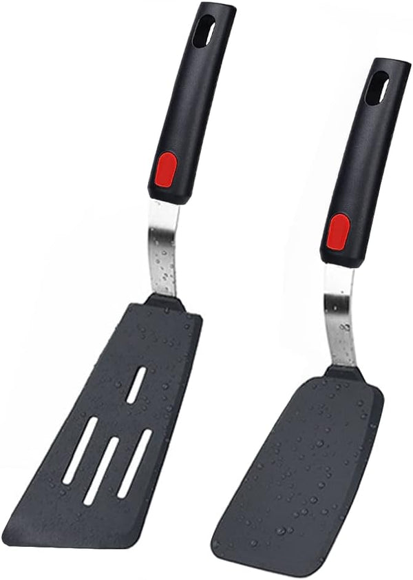 Set of 2 Silicone Spatula Turners, 600°F Heat Resistant Cooking Utensils for Nonstick Cookware, Rubber Flippers