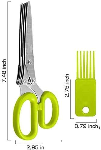 Herbal Scissors Stainless Steel 5 Blade Kitchen Scissors, Mince Fresh Herbs & Leafy Greens, Green