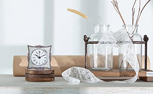 NIKKY HOME Small Quartz Analog Table Clock - Elegant Crystal Design, Non-Alarm, 3.5x1.5x3.5 Inches, White & Pink