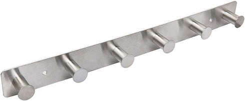 Wall Mounted Coat Rack with Stainless Steel Metal Hooks, Adhesive & Screw-in, 6 Round Hangers for Hanging Towels Clothes