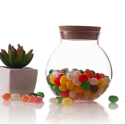 500 Ml Round Clear Glass Storage Jar with Cork Stopper, 17 Fl Oz