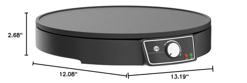 Crepe Maker Machine - Nonstick 12” Electric Griddle for Pancakes, Roti, Tortilla, Portable, Compact