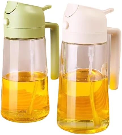 Premium 2-in-1 Oil Sprayer & Dispenser Bottle for Kitchen, 600ml Glass Olive Oil Mister (Green)