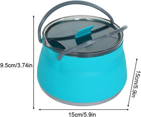 Camp Cookware Folding Saucepan, Hiking Silicone Water Kettle with Lid, Travel Camping Pot (Blue)